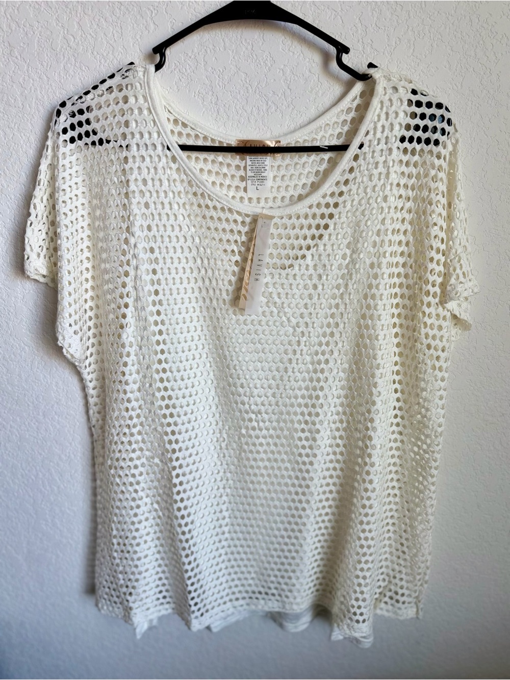 Lavish Cream Open-Weave Short Sleeve Top